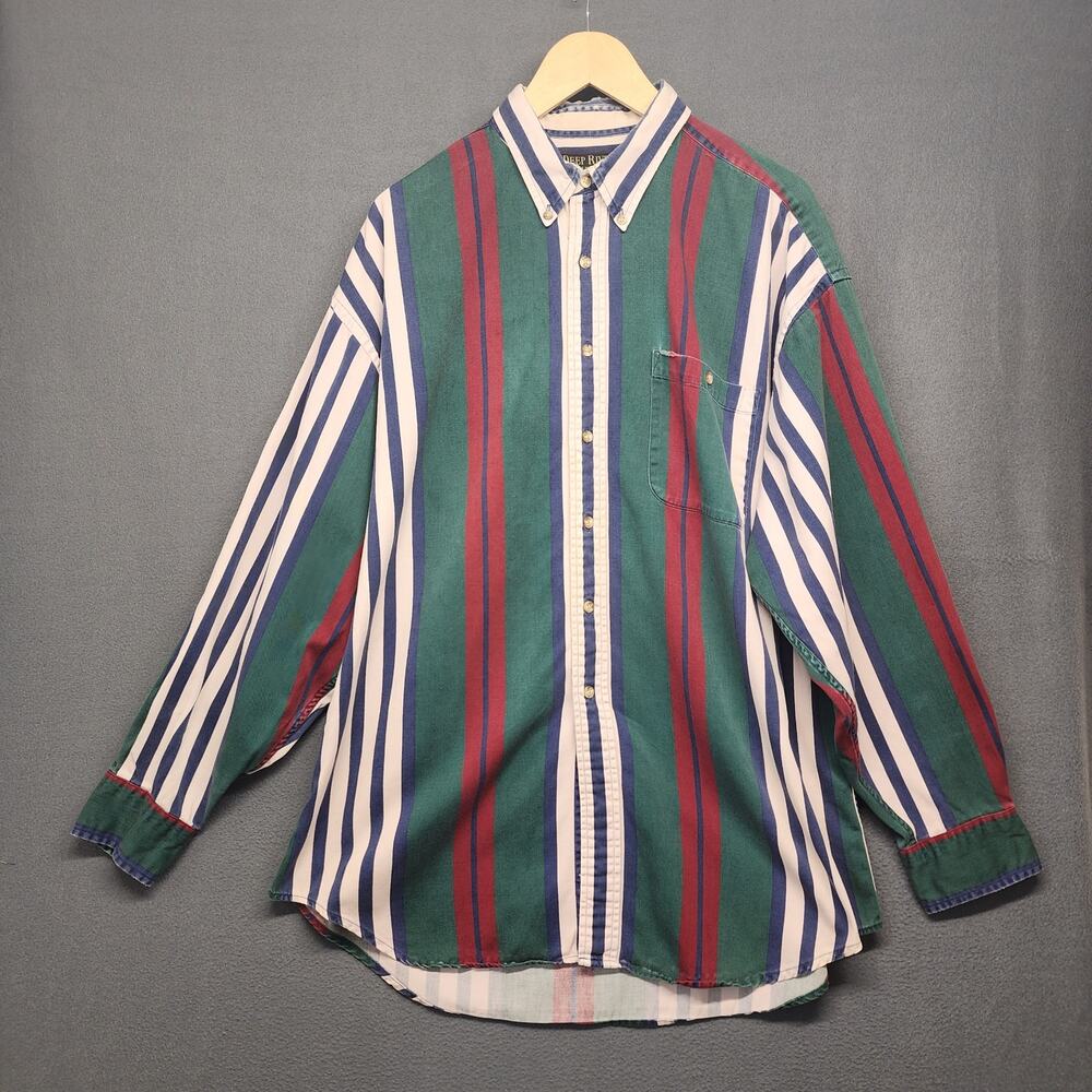 Vintage Deep River Trading Men Shirt XL Long Sleeve Button Up Distressed Western